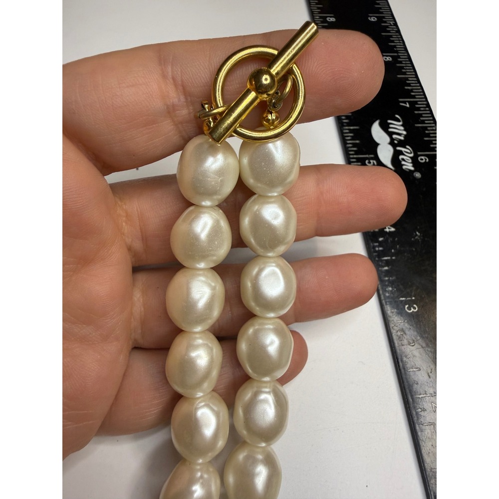 Faux Baroque Pearl Necklace Gold Tone Toggle Clasp Chunky Cream Statement 17in
